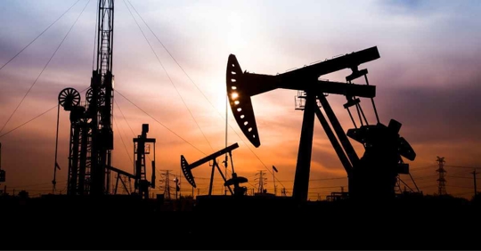 An oil field with rigs working