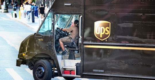 UPS delivery truck making a right turn